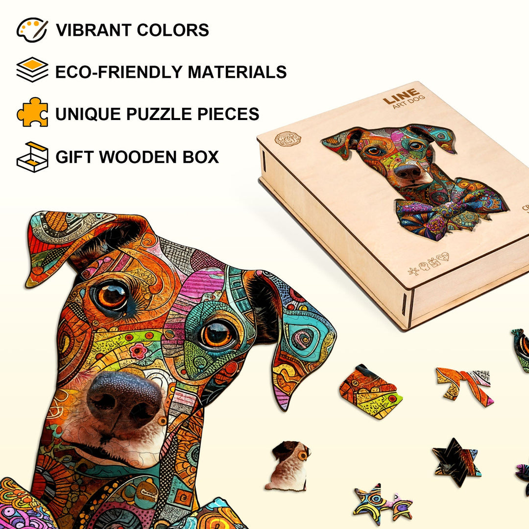 Line Art Dog Wooden Jigsaw Puzzle