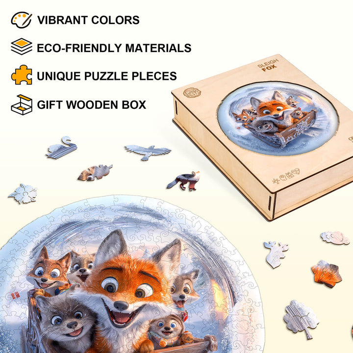 3D Sleigh Fox Wooden Jigsaw Puzzle