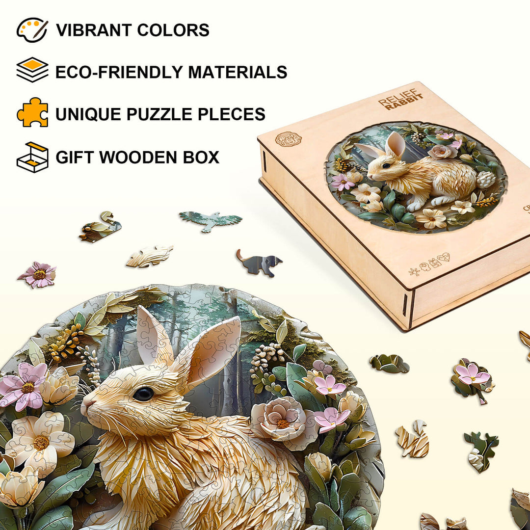 Relief Rabbit Wooden Jigsaw Puzzle