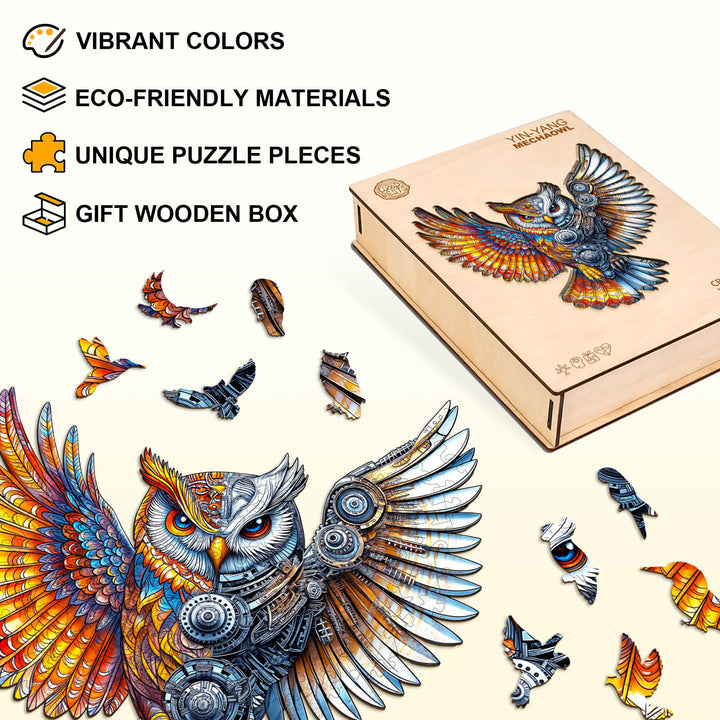 Yin-Yang MechaOwl Wooden Jigsaw Puzzle