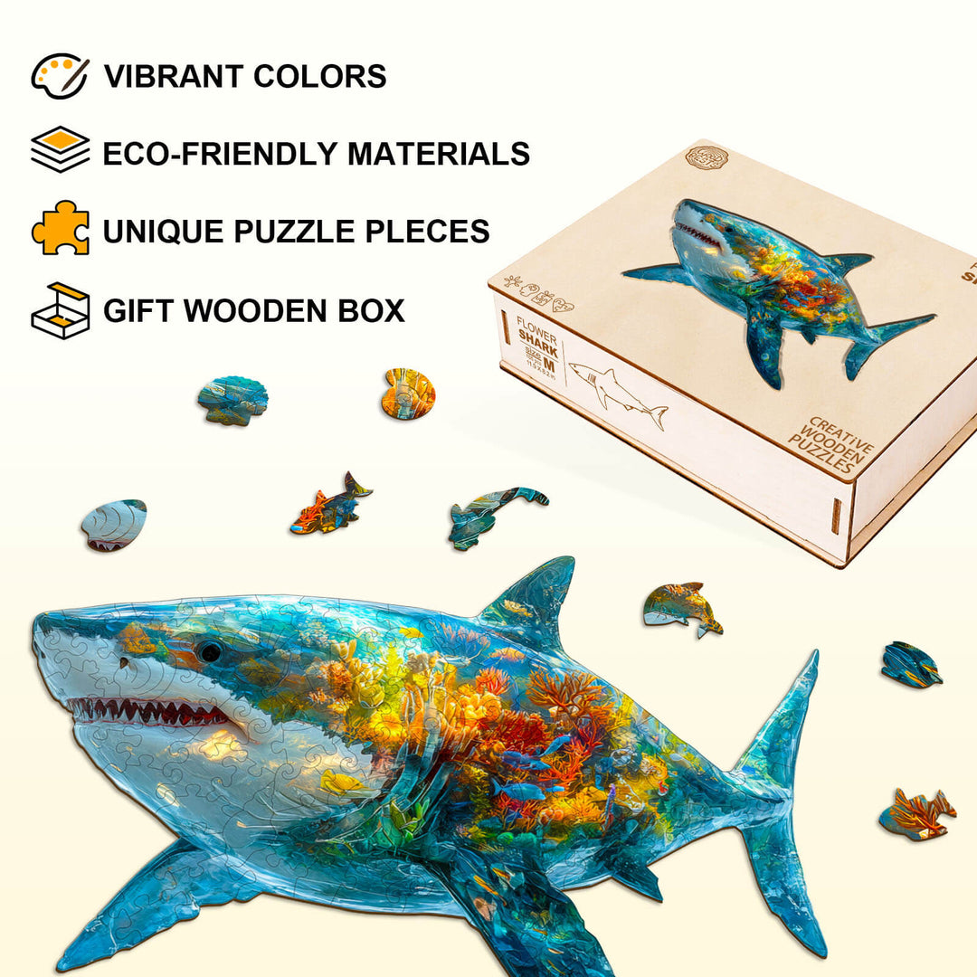 Flower shark Wooden Jigsaw Puzzle