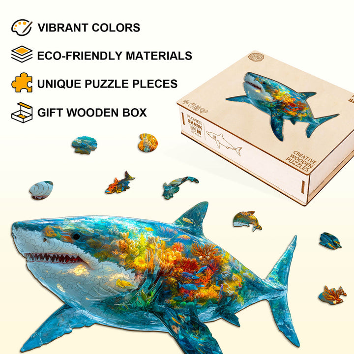 Flower shark Wooden Jigsaw Puzzle