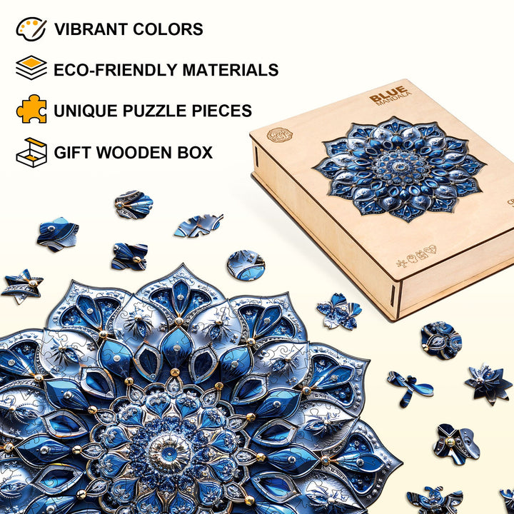 Blue Mandala Wooden Jigsaw Puzzle