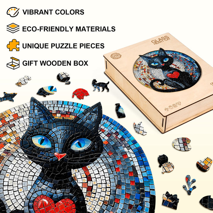 Glass heart Cat Wooden Jigsaw Puzzle