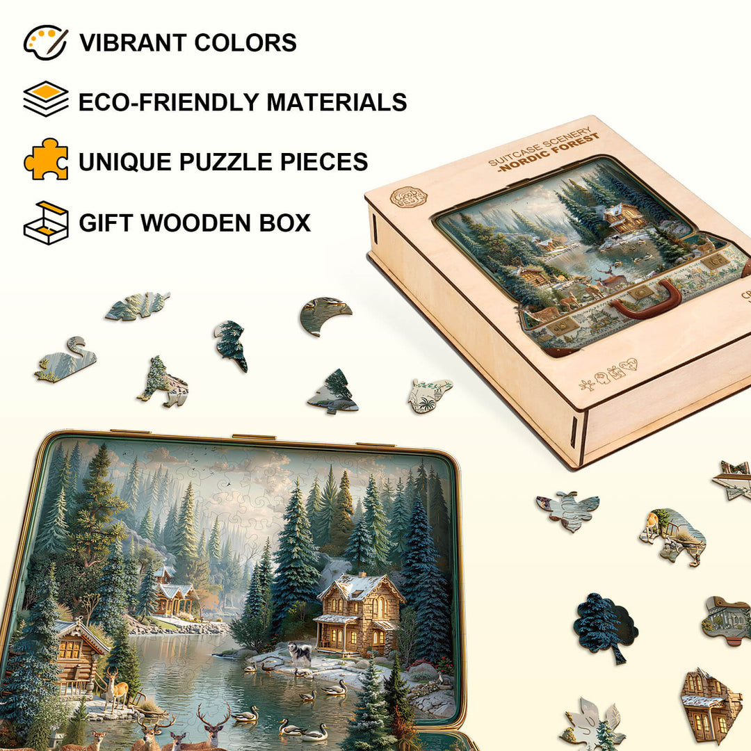 Suitcase scenery-Nordic forest Wooden Jigsaw Puzzle