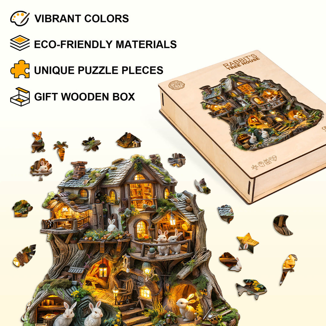 Rabbit's Tree House  Wooden Jigsaw Puzzle
