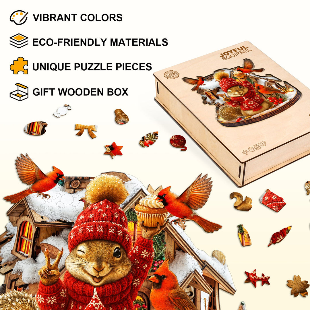 Joyful Squirrel Wooden Jigsaw Puzzle