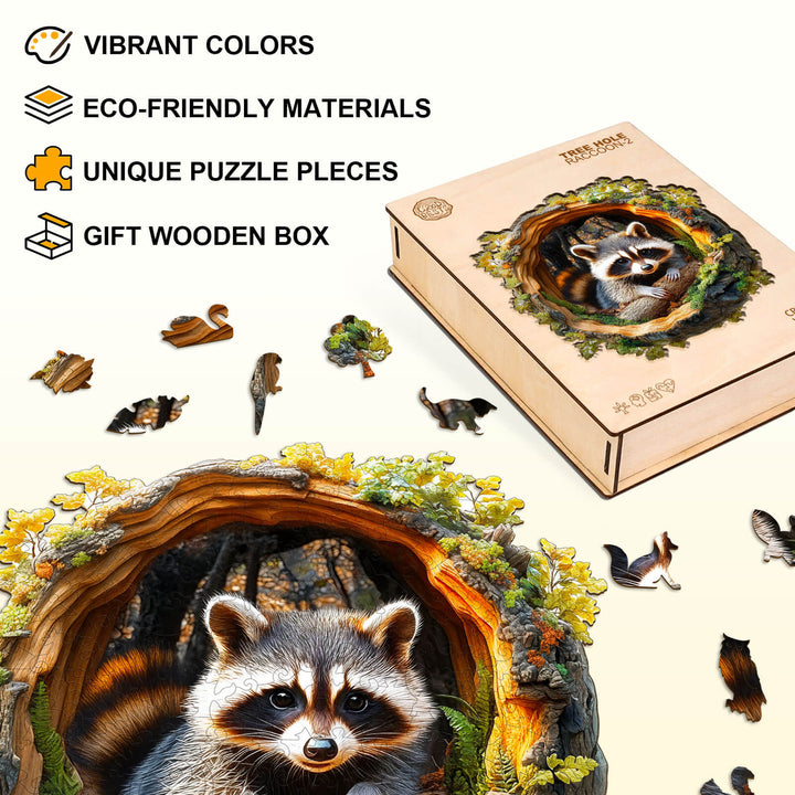 3D Tree hole raccoon-2 Wooden Jigsaw Puzzle