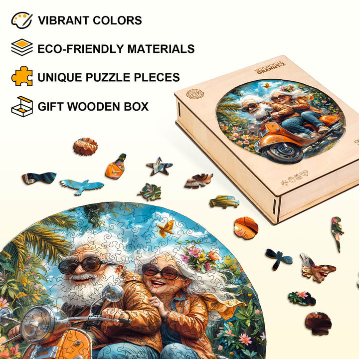 Motorcycle Granny-2 Wooden Jigsaw Puzzle