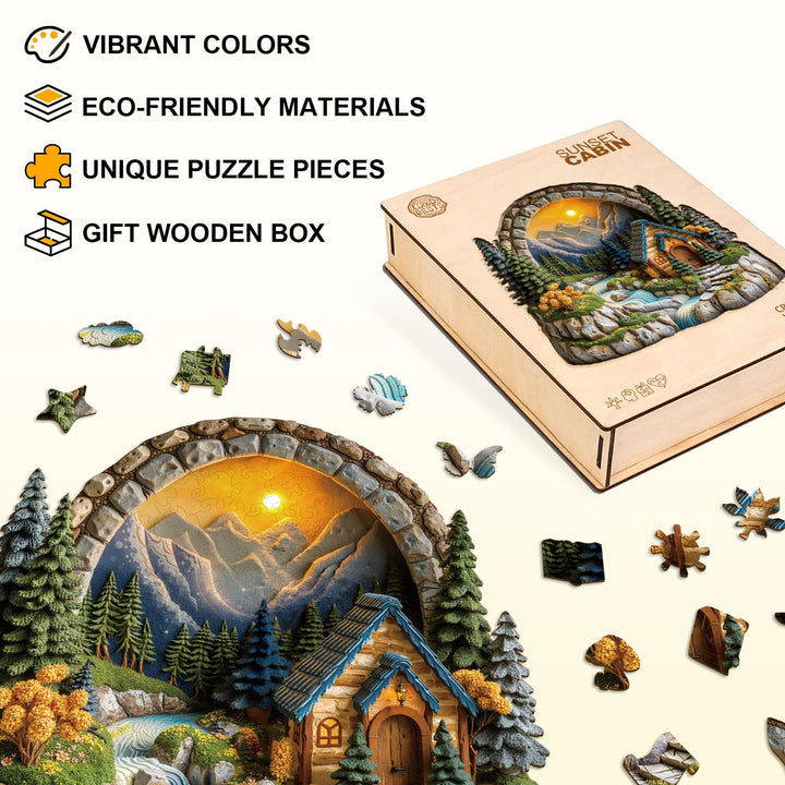 Sunset Cabin Wooden Jigsaw Puzzle