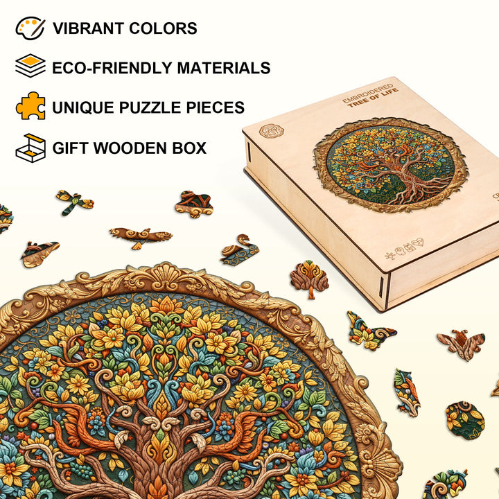 Embroidered Tree of Life Wooden Jigsaw Puzzle