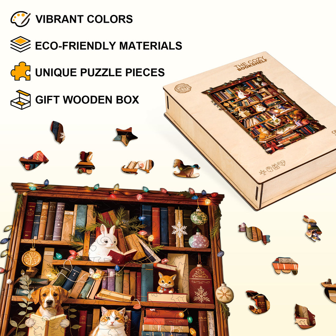 The Cozy Bookshelf Wooden Jigsaw Puzzle