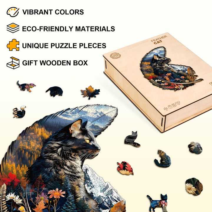 Feather Cat Wooden Jigsaw Puzzle