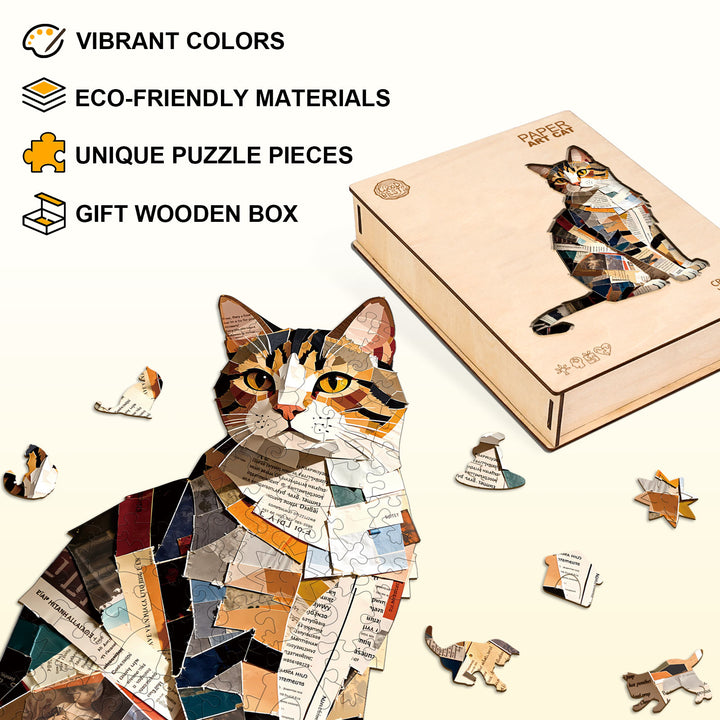 Paper Art Cat Wooden Jigsaw Puzzle