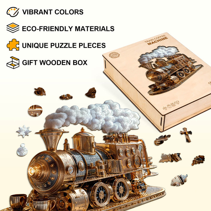 Train coffee machine Wooden Jigsaw Puzzle