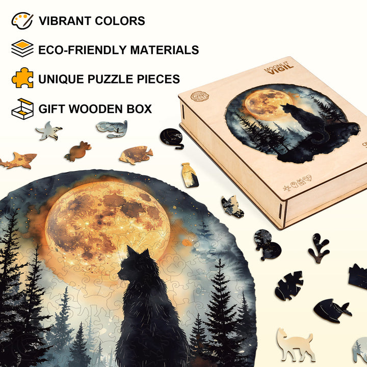 Moonlit Vigil Wooden Jigsaw Puzzle