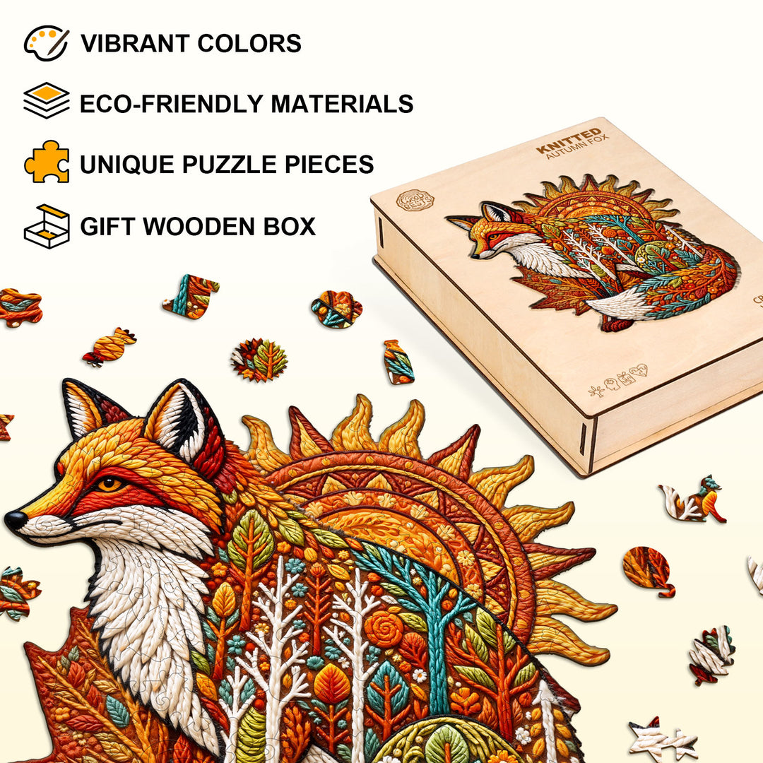 Knitted Autumn Fox Wooden Jigsaw Puzzle