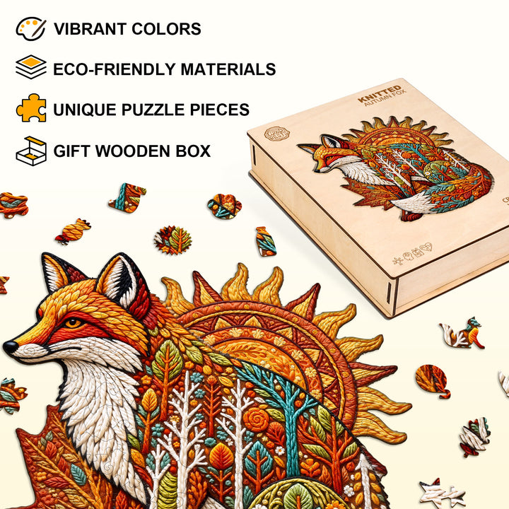 Knitted Autumn Fox Wooden Jigsaw Puzzle