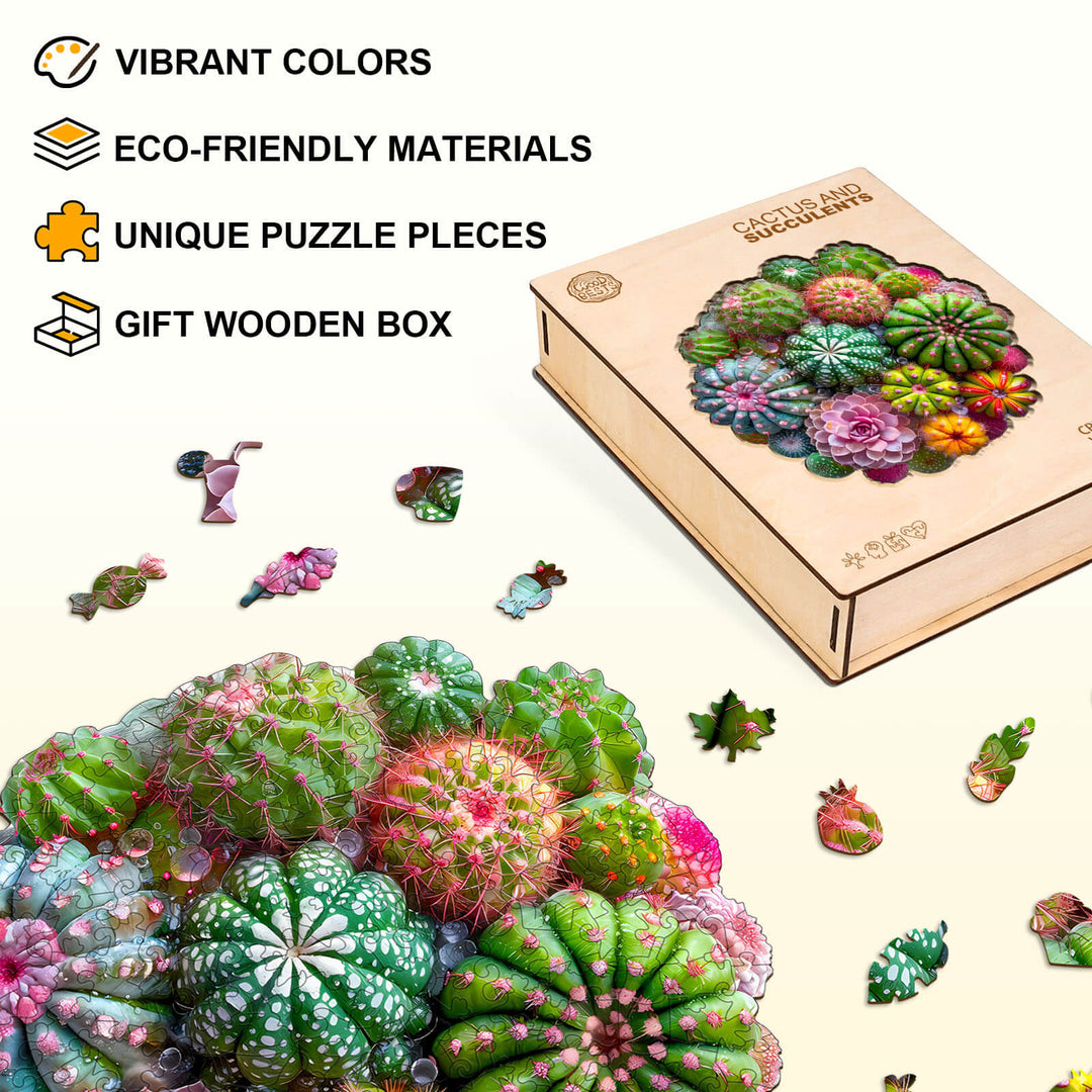 Cactus and Succulents Wooden Jigsaw Puzzle