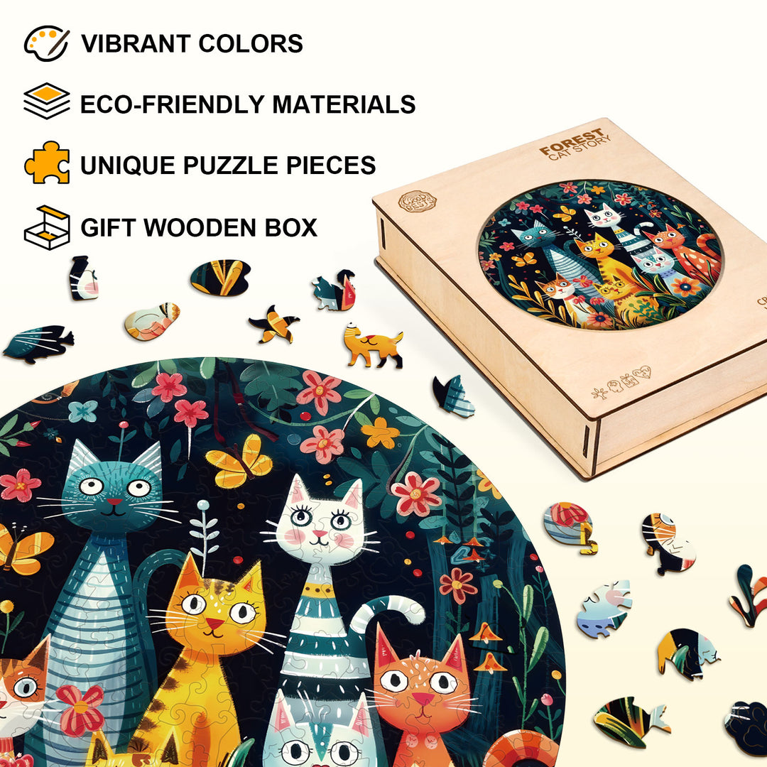 Forest Cat Story Wooden Jigsaw Puzzle