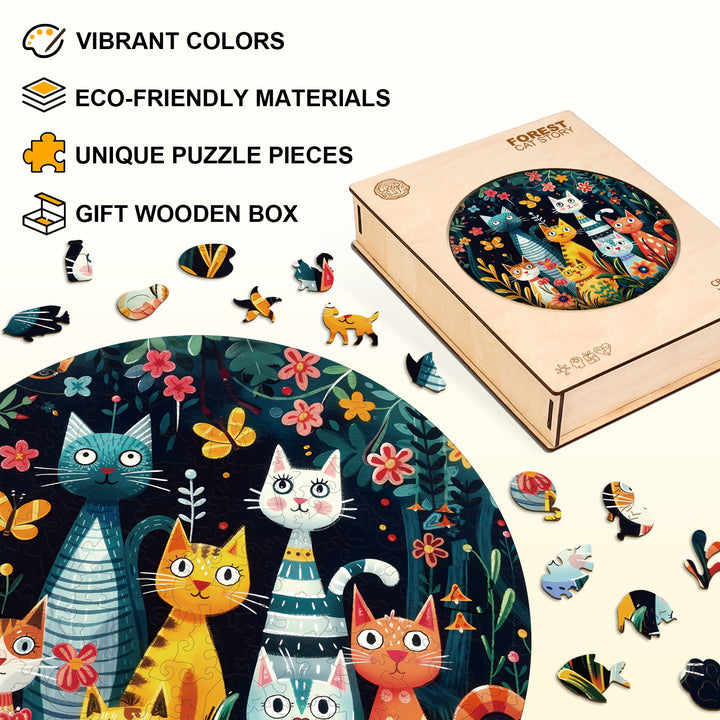 Forest Cat Story Wooden Jigsaw Puzzle