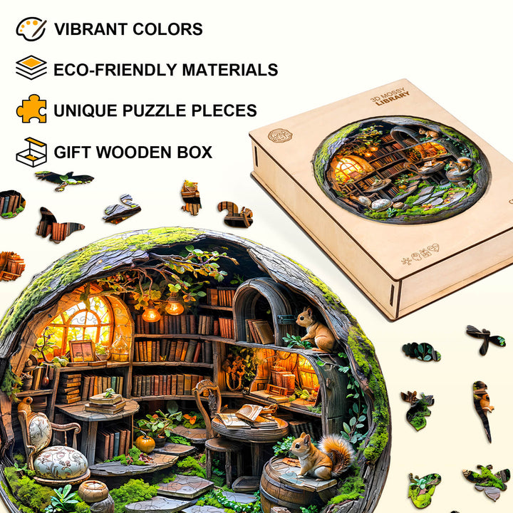 3D Mossy Library Wooden Jigsaw Puzzle