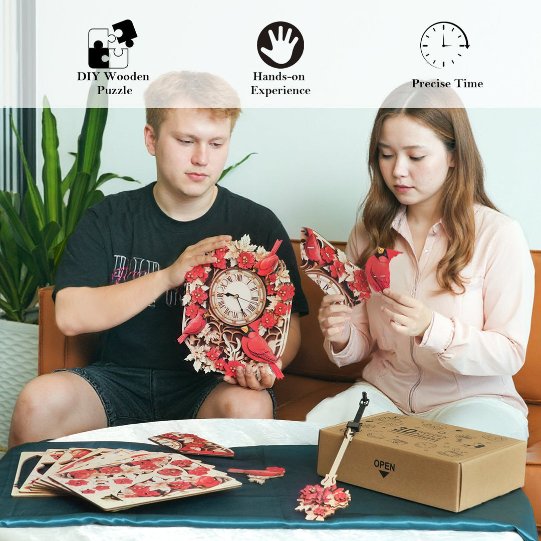 Cardinal-DIY Wooden Clock, 3D Puzzle Craft Kit