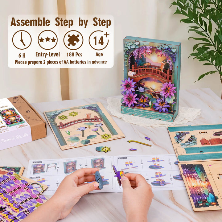 Twilight Lotus – DIY Wooden Painting, 3D Puzzle Craft Kit