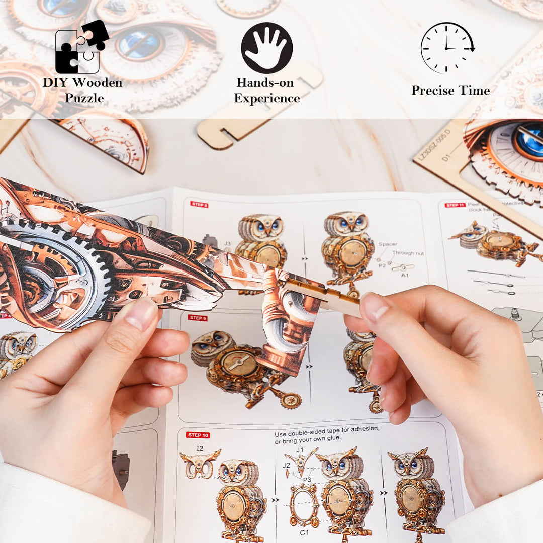 Mechanical Owl - DIY Wooden Clock , 3D Puzzle Craft Kit