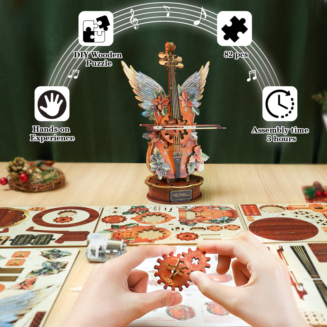Christmas Cello– DIY Wooden Music Box, 3D Puzzle Craft Kit