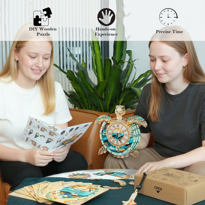Sea turtles-DIY Wooden Clock, 3D Puzzle Craft Kit
