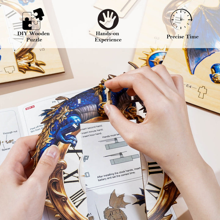 Blue Dragon¨C DIY Wooden Clock, 3D Puzzle Craft Kit