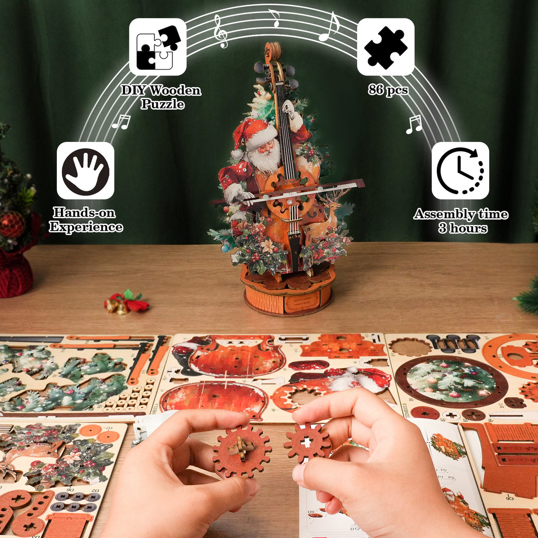 Christmas Concerto Cello – DIY Wooden Music Box, 3D Puzzle Craft Kit