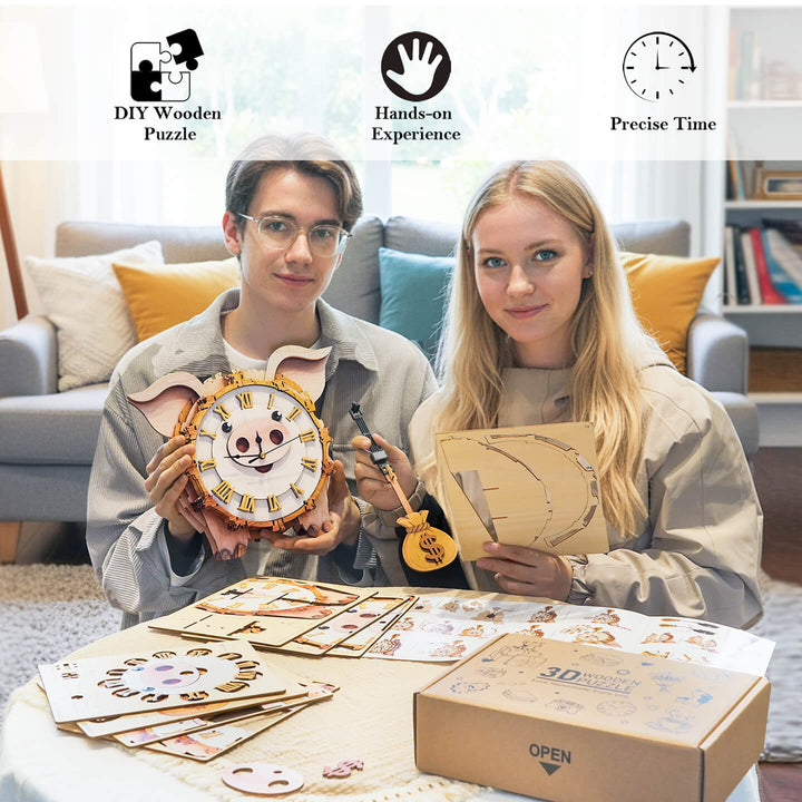 Pig – DIY Wooden Clock, 3D Puzzle Craft Kit