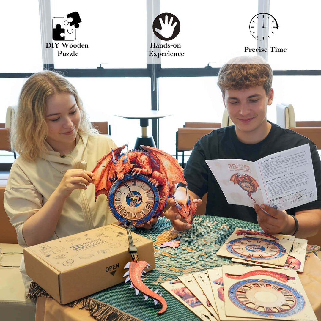 Flame Dragon– DIY Wooden Clock, 3D Puzzle Craft Kit