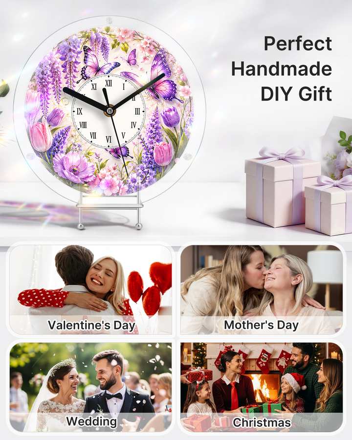 DIY Acrylic Puzzle Clock Kit - Purple Wisteria Butterflies