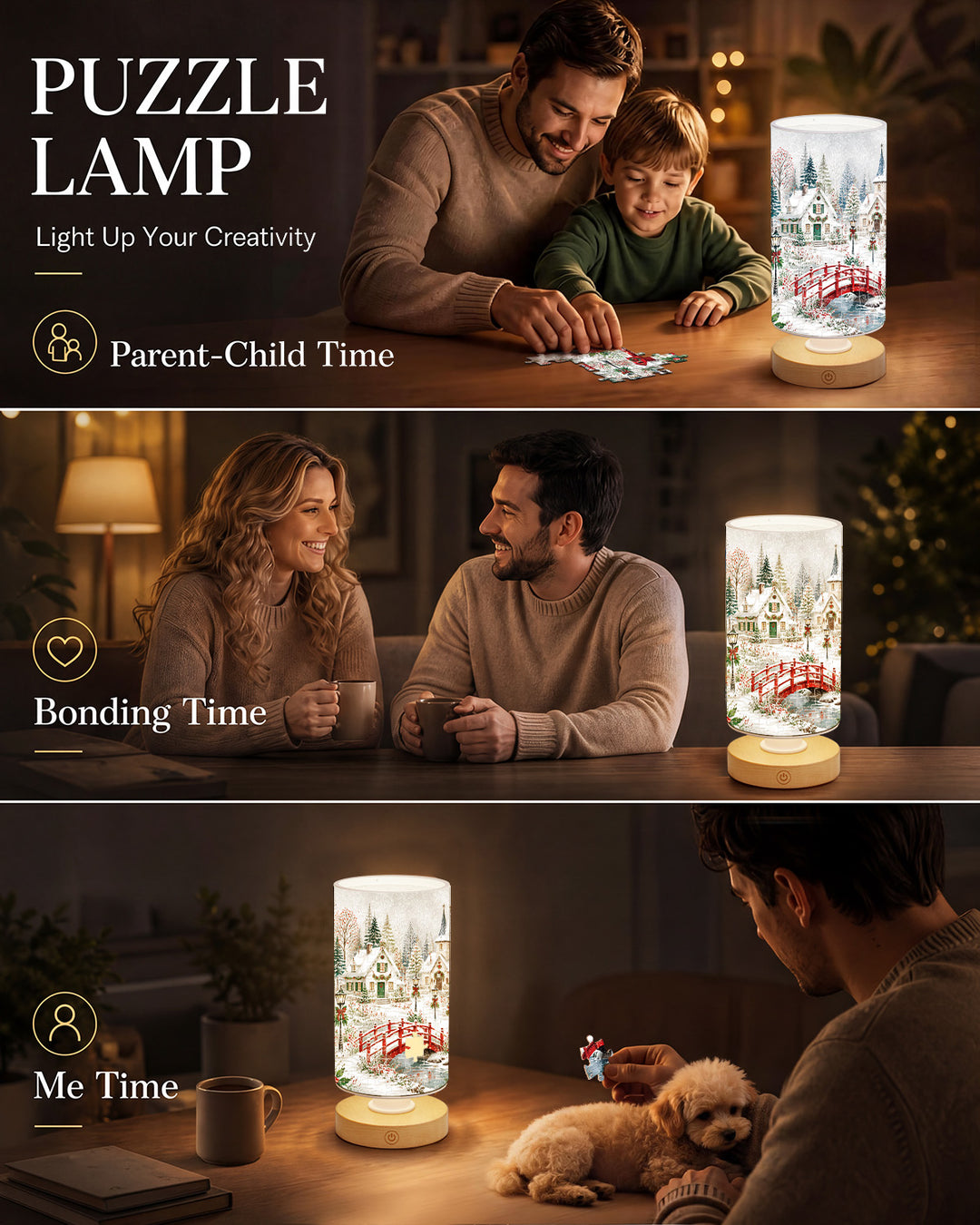 DIY Dimmable Acrylic Cylindrical Puzzle Lamp - Christmas Snow Village