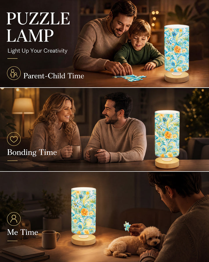 DIY Dimmable Acrylic Cylindrical Puzzle Lamp - Azure Floral Rhapsody