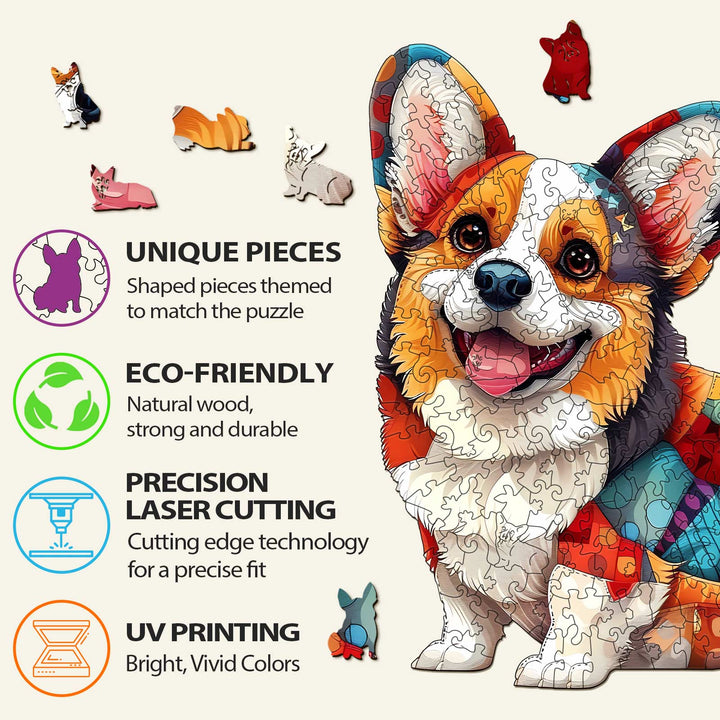 Patchwork Corgi Wooden Jigsaw Puzzle - By Woodbests