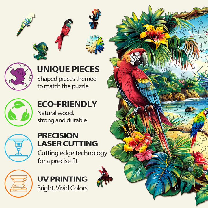 Tropical Parrot Wooden Jigsaw Puzzle - By Woodbests