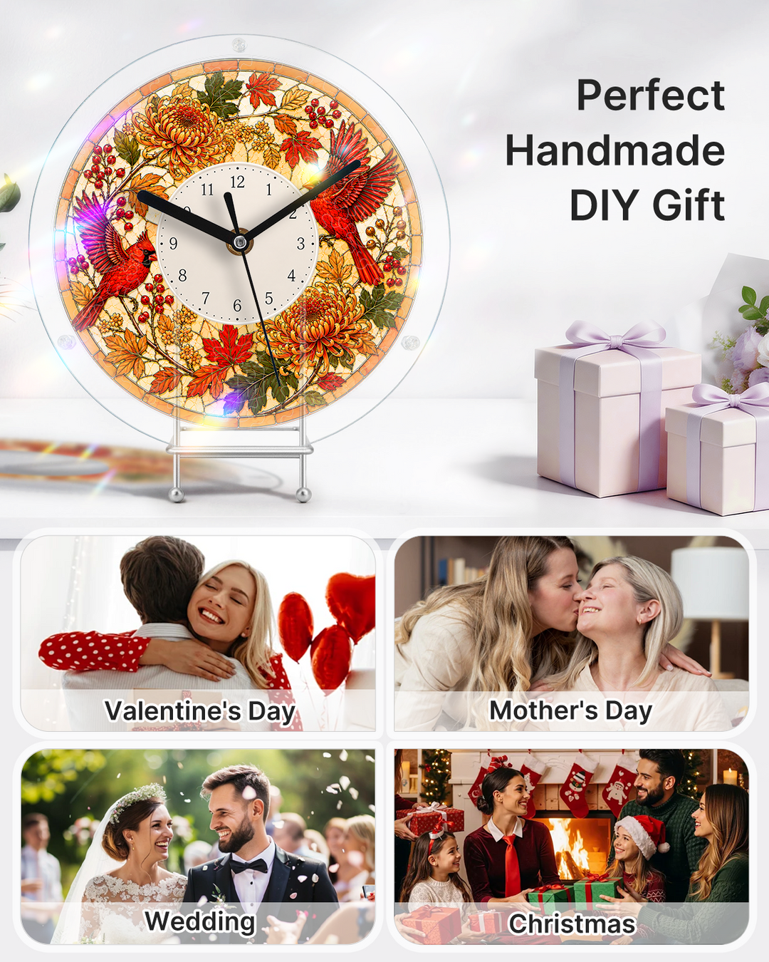 DIY Acrylic Puzzle Clock Kit - Autumn Cardinals Foliage