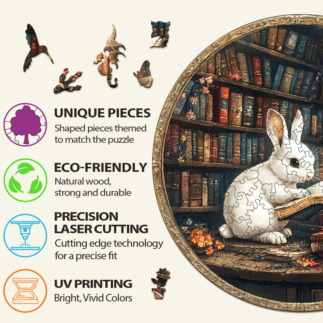 Magic Library Rabbit Wooden Jigsaw Puzzle - By Woodbests