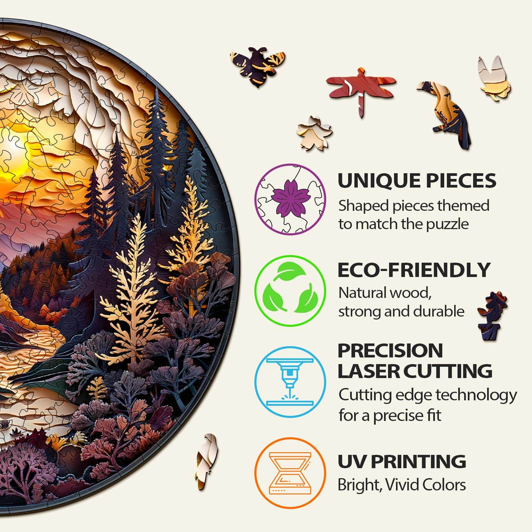 3D Sunset Forest Wooden Jigsaw Puzzle - Woodbests