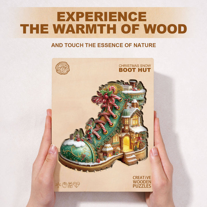 Christmas snow Boot Hut Wooden Jigsaw Puzzle