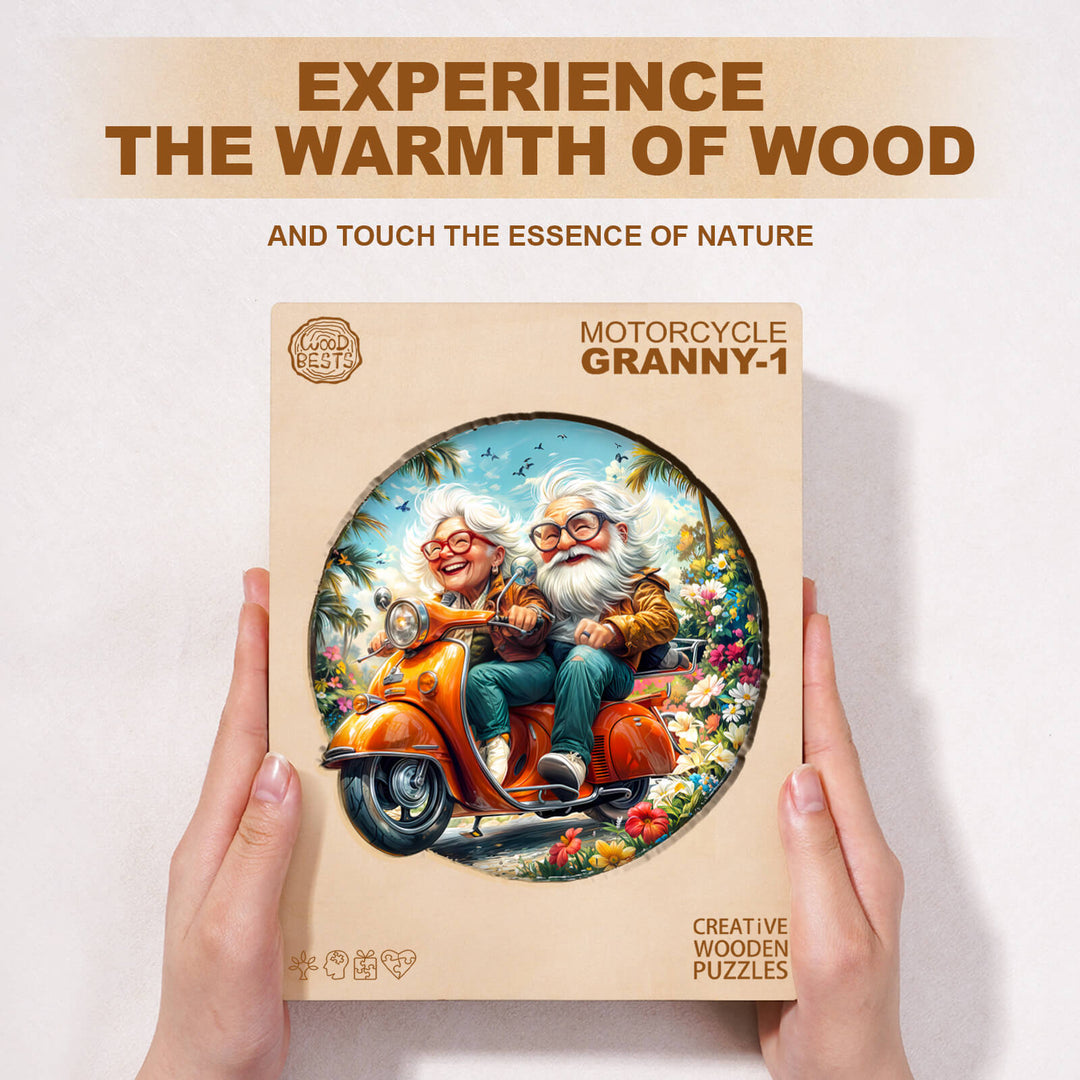 Motorcycle Granny-1 Wooden Jigsaw Puzzle