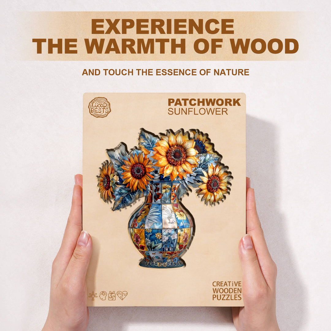 patchwork sunflower Wooden Jigsaw Puzzle
