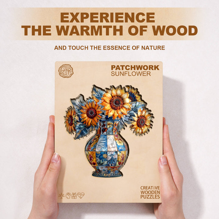 patchwork sunflower Wooden Jigsaw Puzzle