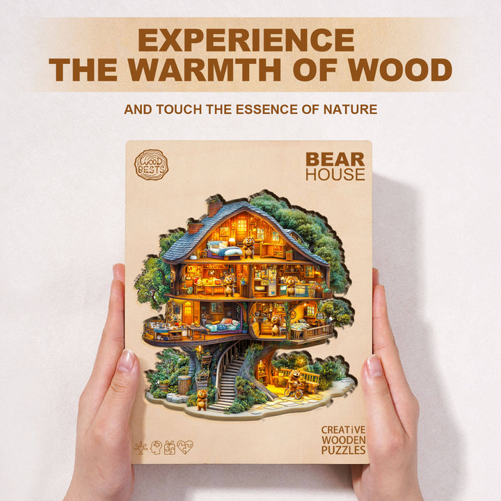 Bear House wooden jigsaw puzzle box showcasing intricate design and nature-inspired elements.