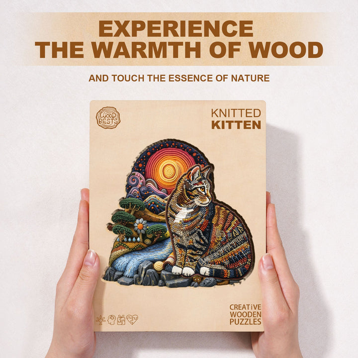 knitted kitten Wooden Jigsaw Puzzle