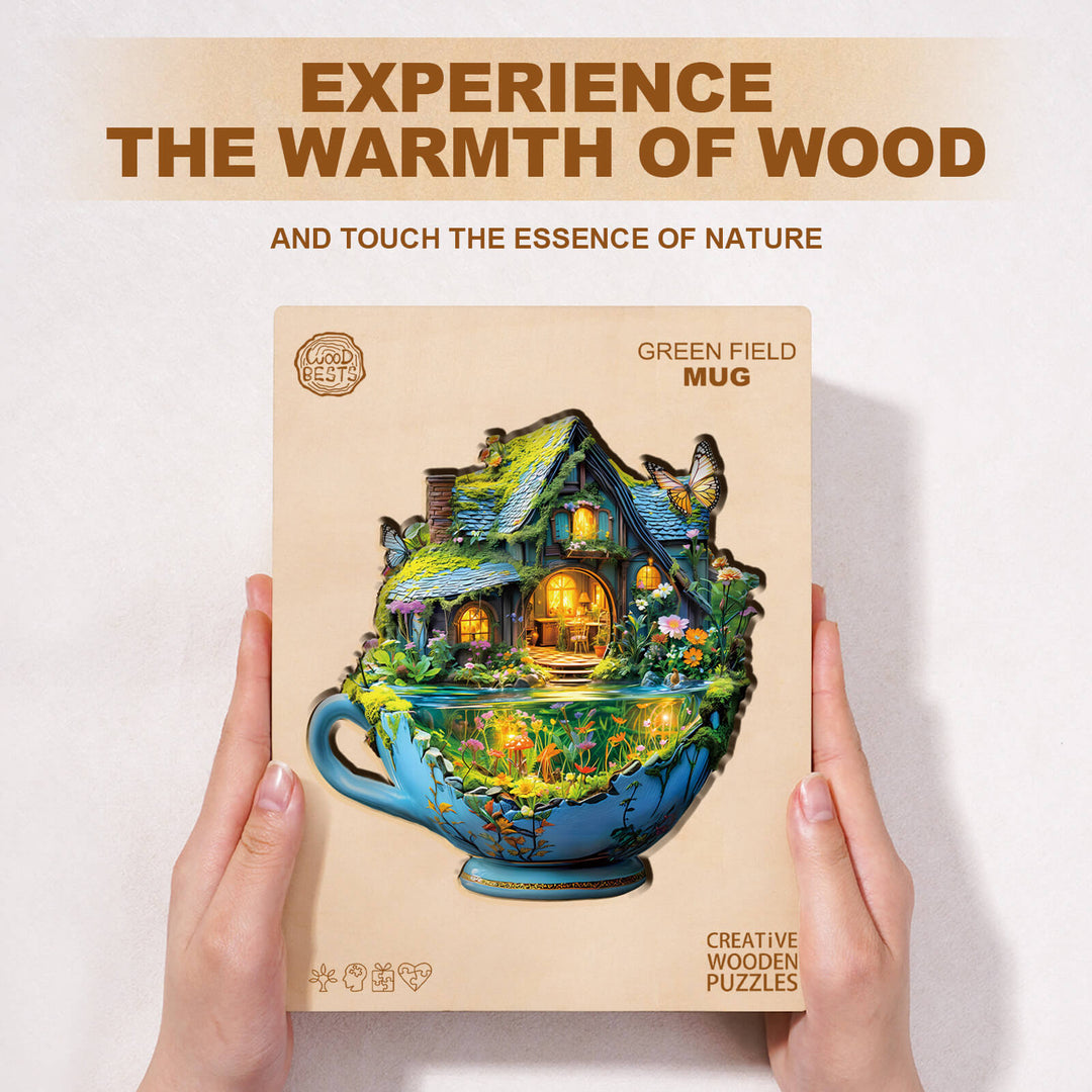 green Field mug Wooden Jigsaw Puzzle